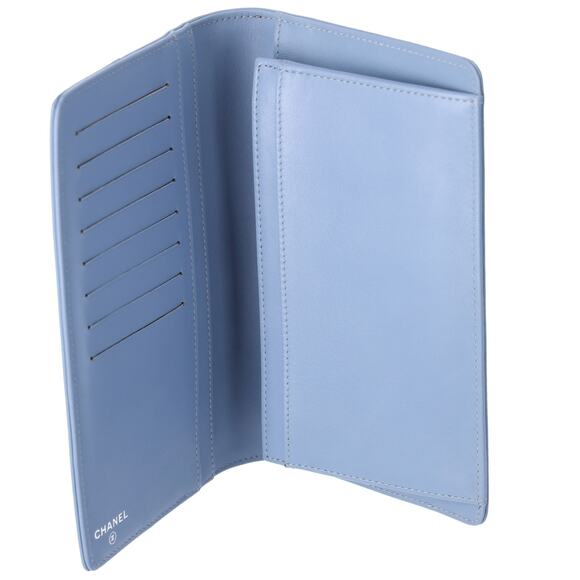CHANEL Long Bifold Wallet Light Blue Leather Logo - Picture 4 of 8